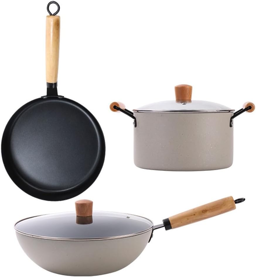 Kitchen Wok Frying Pan Soup Pot Three Set of Family Add Thick Combination