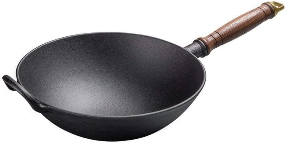 Cast Iron Wok Uncoated Non-Stick Pan, Anti-Scalding Single Handle, Rust-Resistant, Ideal for Stir-Frying, Healthy Cooking, Compatible with All Stoves