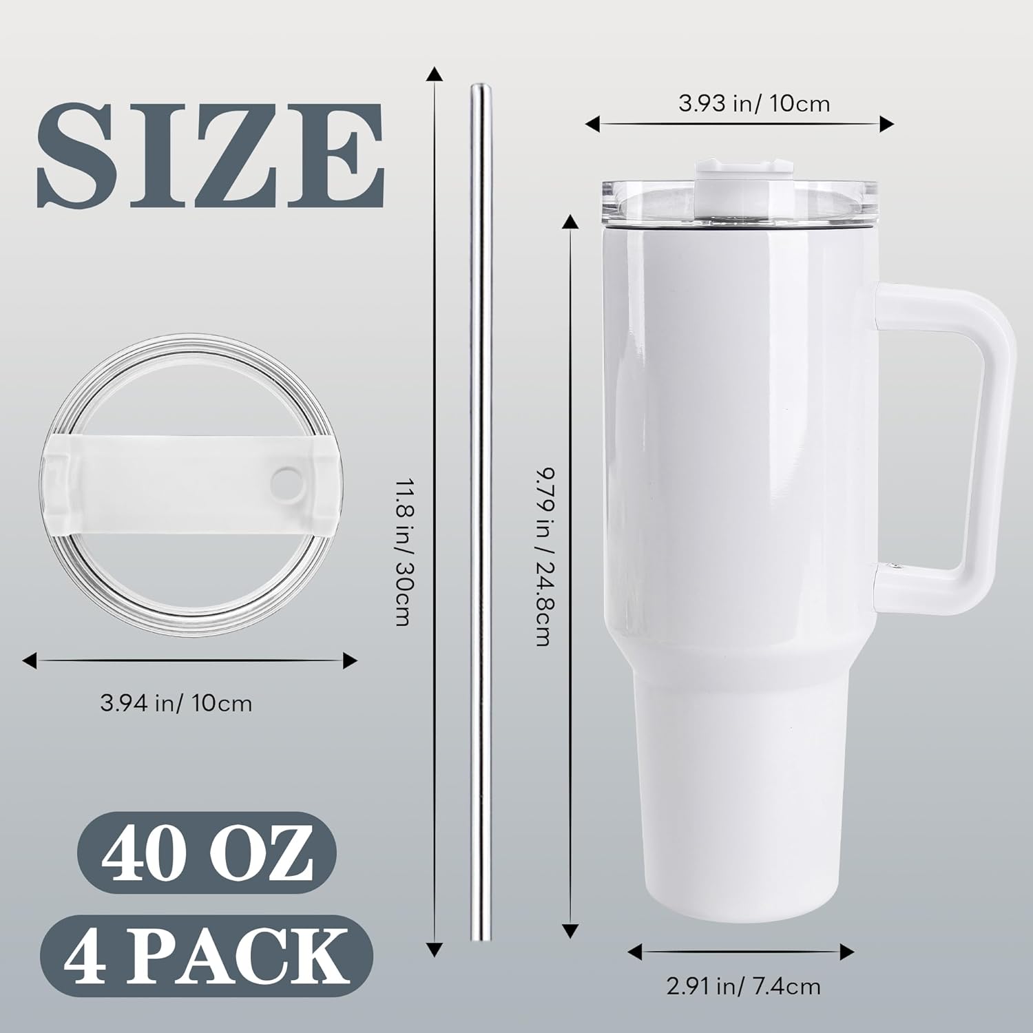 D·S 8 Pack Sublimation Tumblers 40 OZ with Handle Blank Insulated Large Tumbler Bulk, Coffee Travel Cups Stainless Steel Travel Mug for DIY Craft Heat Press Print