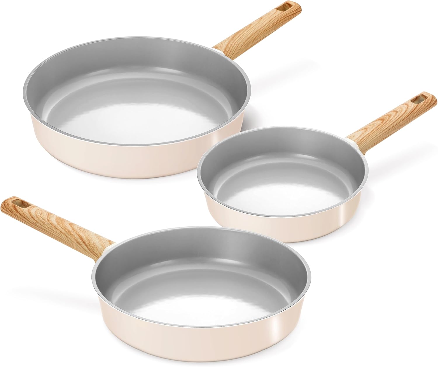 KOCH SYSTEME CS Non Stick Frying Pans Set 3 Piece, Nonstick Ceramic Frying Pans Heat-Resistant Handle, 8