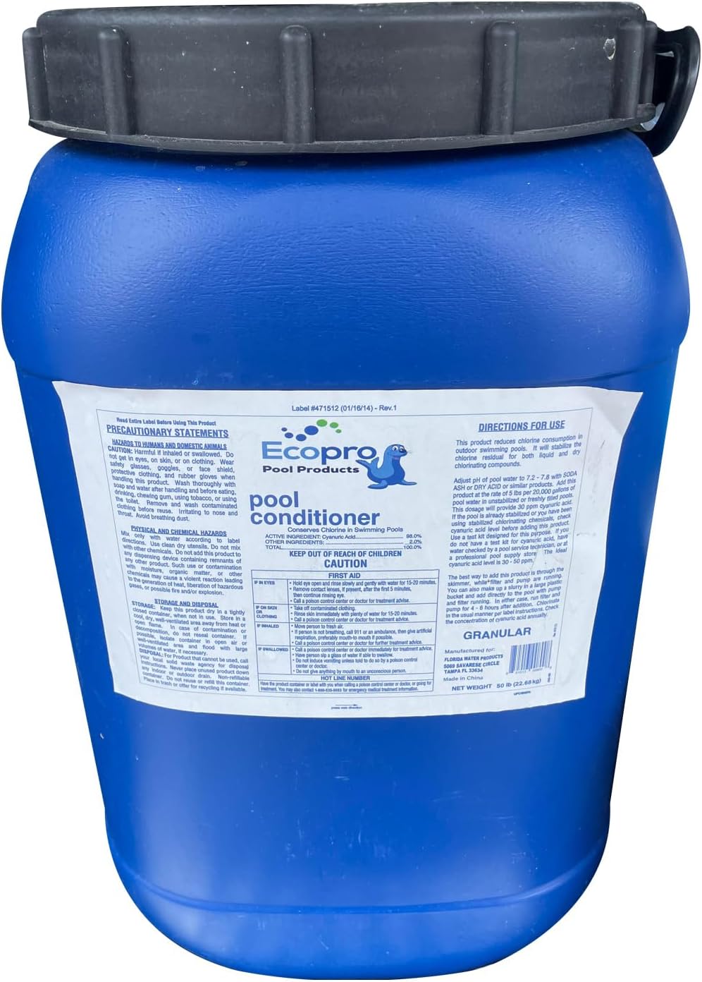 Generic Pool Stabilizer and Conditioner Granules White - Increase Chlorine Sanitizer Efficiency - Cyanuric Acid - 50 Pound Bucket