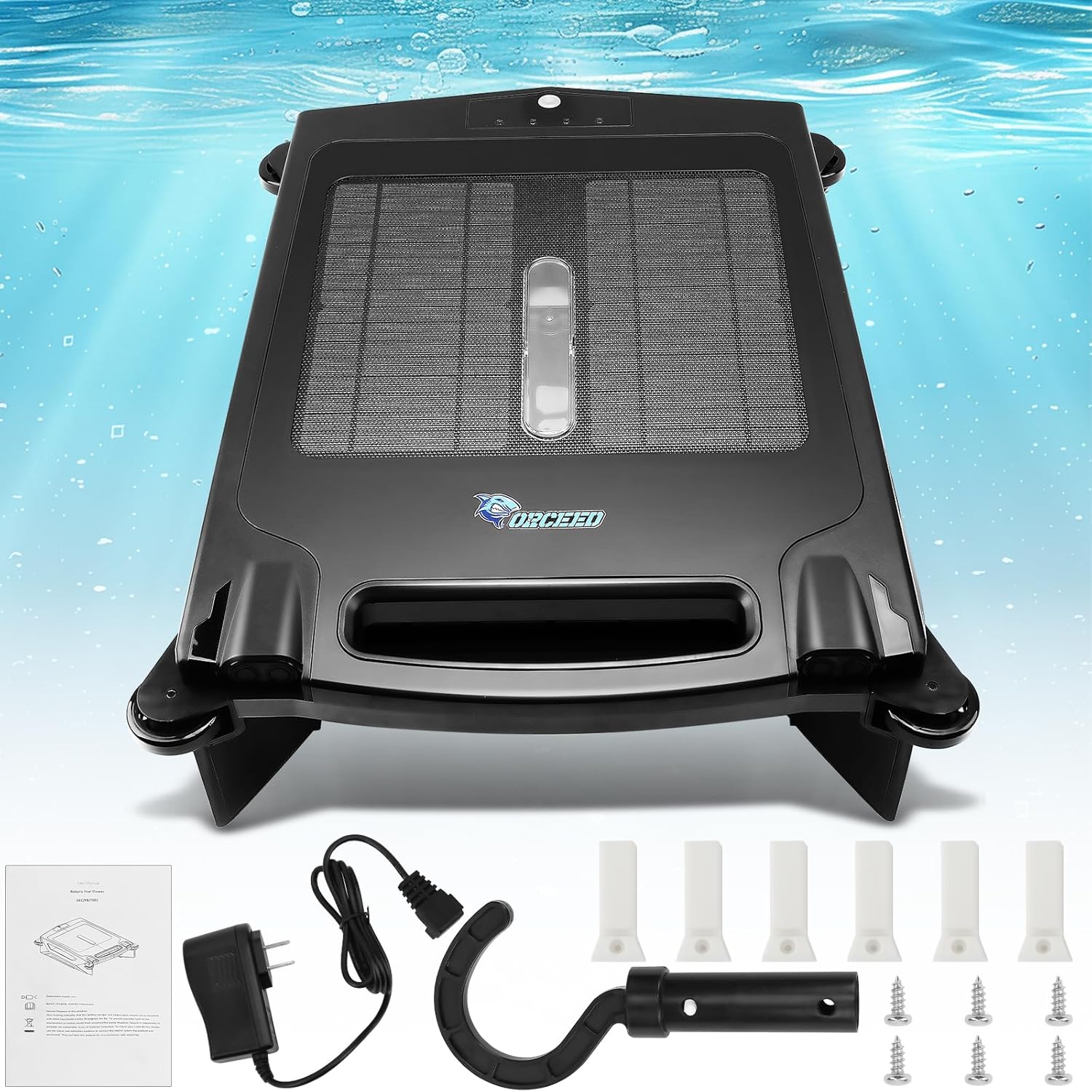 Solar Powered Pool Surface Cleaning Robots, Dual Charging Mode, Two Cleaning speeds, Smart Obstacle Avoidance, Up to 1600 SQ/FT, 2500mAh