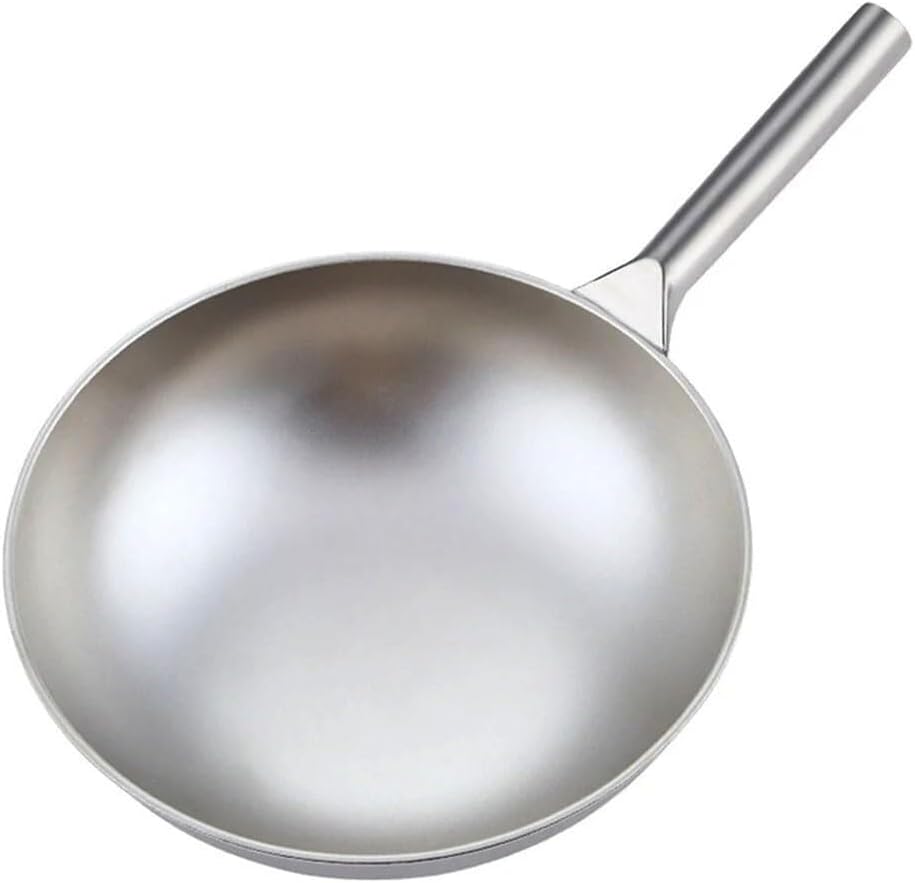 Pure Titanium Wok, Uncoated Non-Stick Frying Pan, Lightweight Round Bottom Pot for Household Use