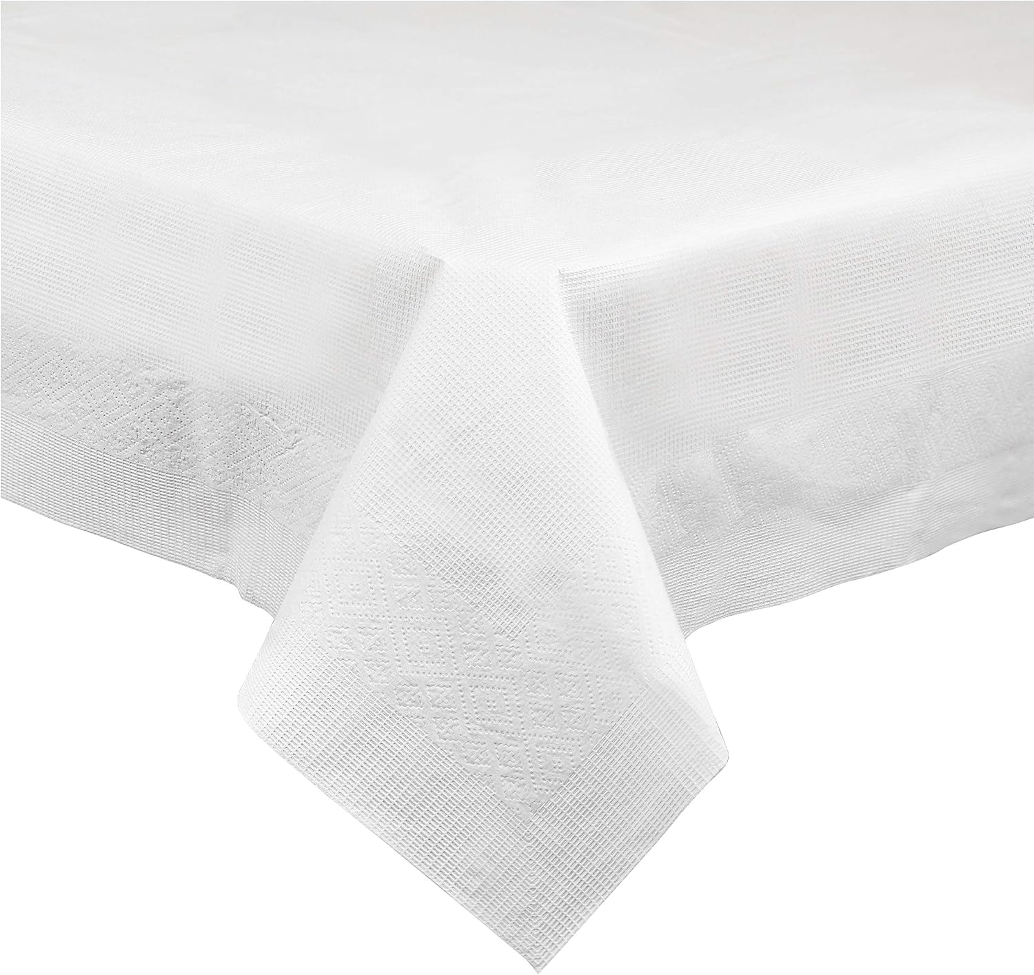 Disposable 3 Ply Paper & Plastic Tablecloth Absorbent, Waterproof, White Table Cover for Rectangle Tables fits 6-8 Foot Tables Size: 54'' X 108'' Packs of 20