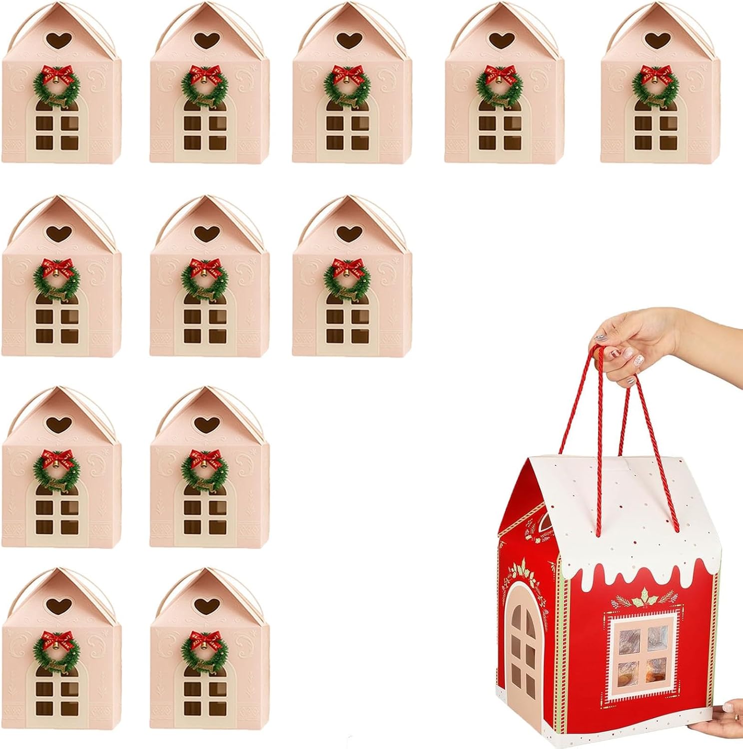 12 Pack Christmas Wonderland Cottage Gift Box, 3D Pop up Christmas House Gift Boxes, Large House Shaped Paper Candy Box, Real Estate Agent Gifts Houses Shaped Paper Bag, Party Favors