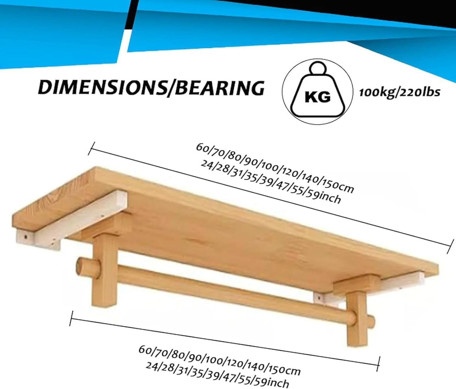 Mounted Closet Systems with Shelves, Closet Organizer System with Hanging Rods, Wall Mount Bedroom Wardrobe Walk-in Closet, Solid Wood Garment Rack (Wood color, 120cm/47.2in)