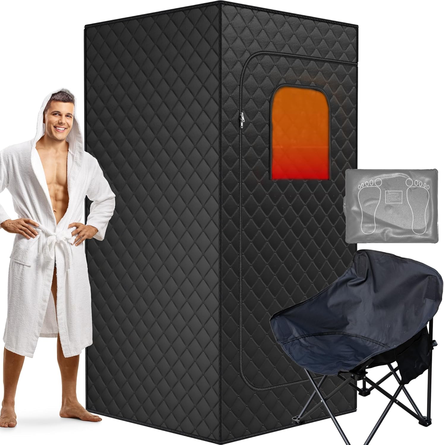Infrared Saunas for Home, Portable Dry Sauna with Heating Foot Pad, Infrared Saunas with Big Sauna Chair, 3.2’ x 3.2’ x 6.0’, Black