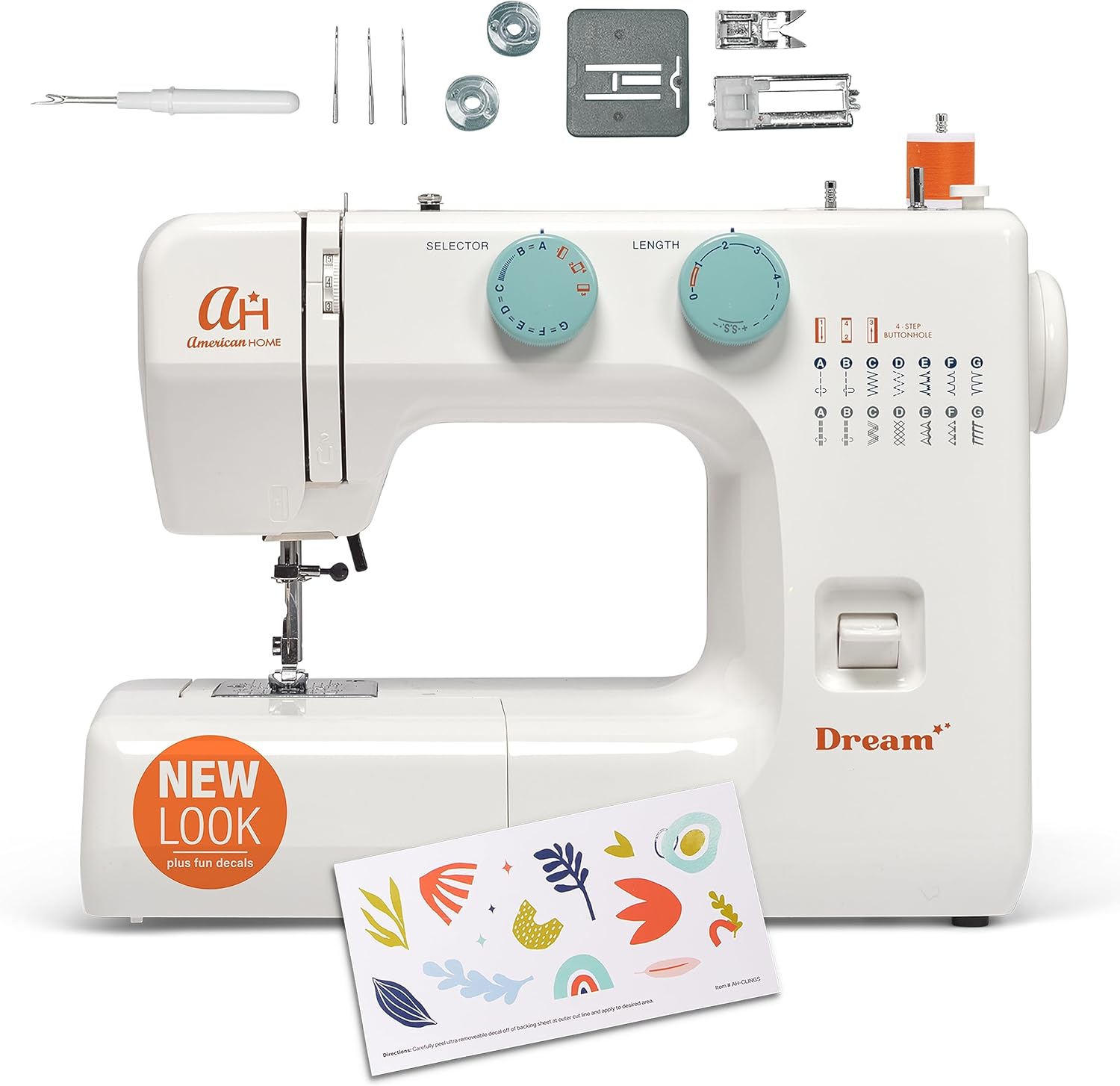 Sewing Machine for Beginners, The Dream by American Home, 15 Built-in Stitches, Great for Refashioning Clothes, AH700