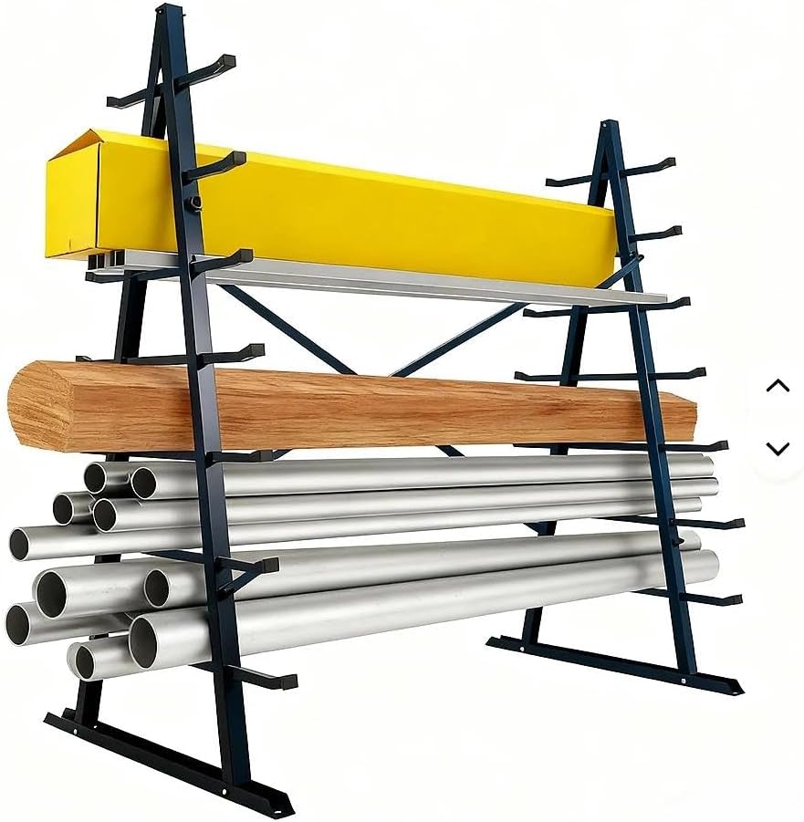 Horizontal Storage Rack Steel Pipe Storage Rack Heavy Duty Adjustable 7-Tier Lumber Organizer Shelf for Garage Workshop Shed Basement