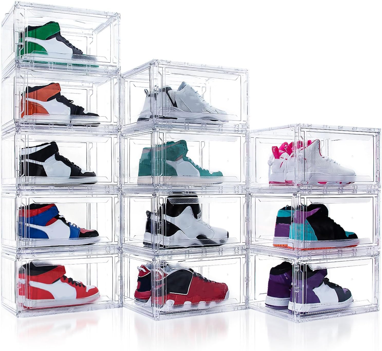 12 Pack Acrylic Shoe Boxes,Clear Plastic Stackable Sneaker Box,Shoe Containers,Shoe Display Case,Sneaker Storage,Fits Up to Size 15