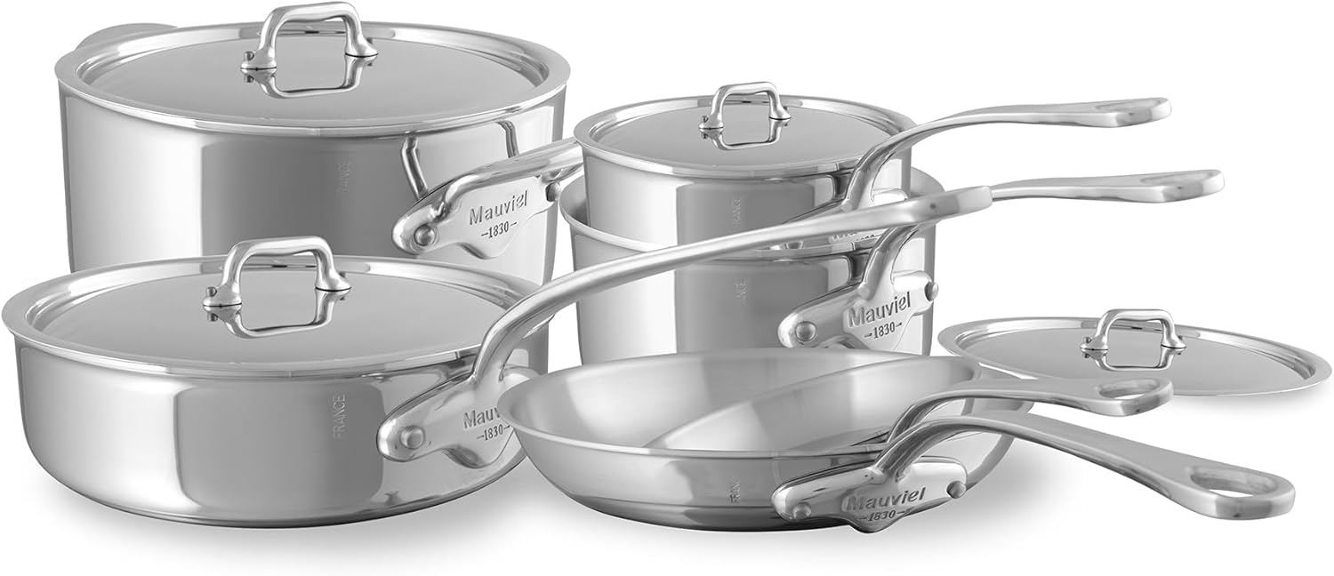 Mauviel M'Urban 4 Tri-Ply Polished Stainless Steel 10-Piece Cookware Set With Cast Stainless Steel Handles, Made In France