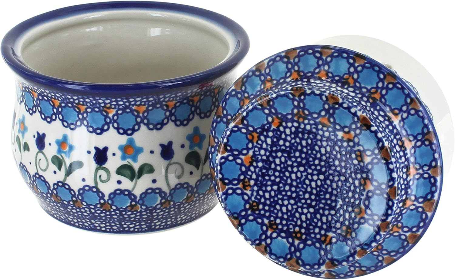 Blue Rose Polish Pottery - Blue Savannah French Butter Dish - Fits 1 Stick - Butter Dish for Countertop Organization and Storage