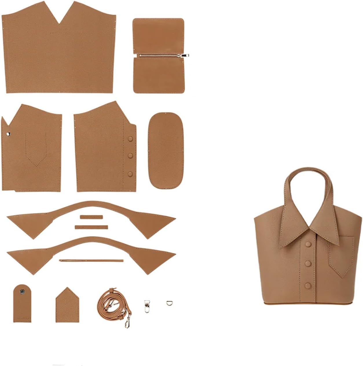 POPSEWING Leather Collar Handbag DIY Kit, DIY Crossbody Shoulder Bag with Sewing Kits, Handmade Bag Kit for Mom Girlfriend Birthday Gift (Brown)