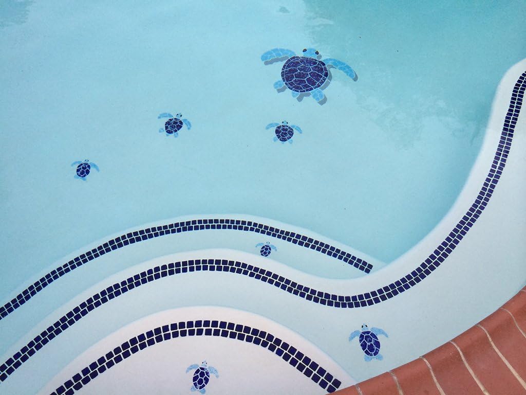 Turtle Group Ceramic Swimming Pool Mosaic (Blue)