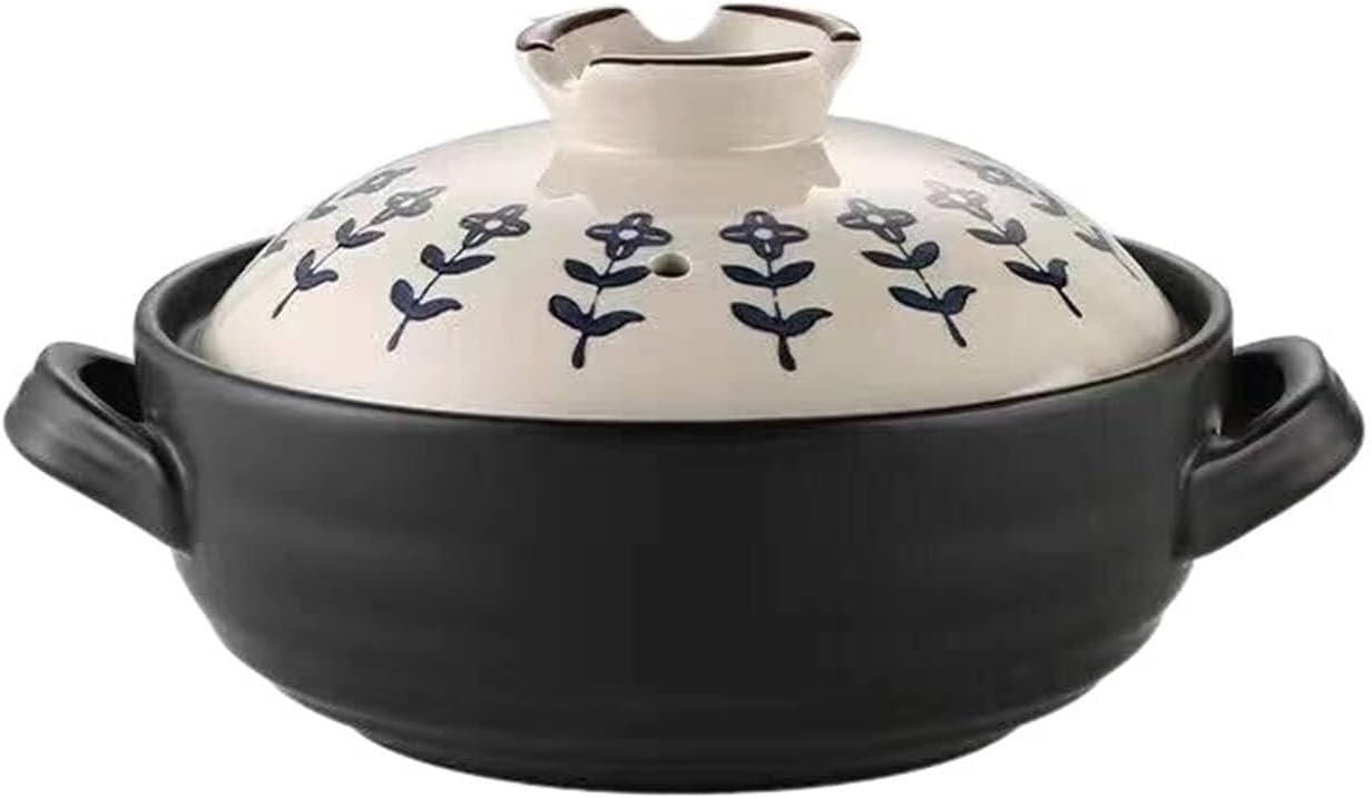 Flower Ceramic Casserole Stew Pot, Smokeless High-Temperature Soup Pot for Gas Cooking, Multi-Layer Bottom