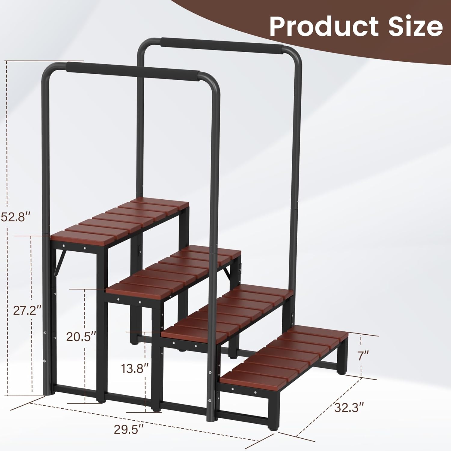 Hot tub Step Stairs with Dual-handrails, 4 Steps Hot Tub Stairs w/Leveling Foot, Detachable U-Shape Hot Tub Railing to Get in and Out, 500LBS Capacity Spa Steps for Indoor & Outdoor