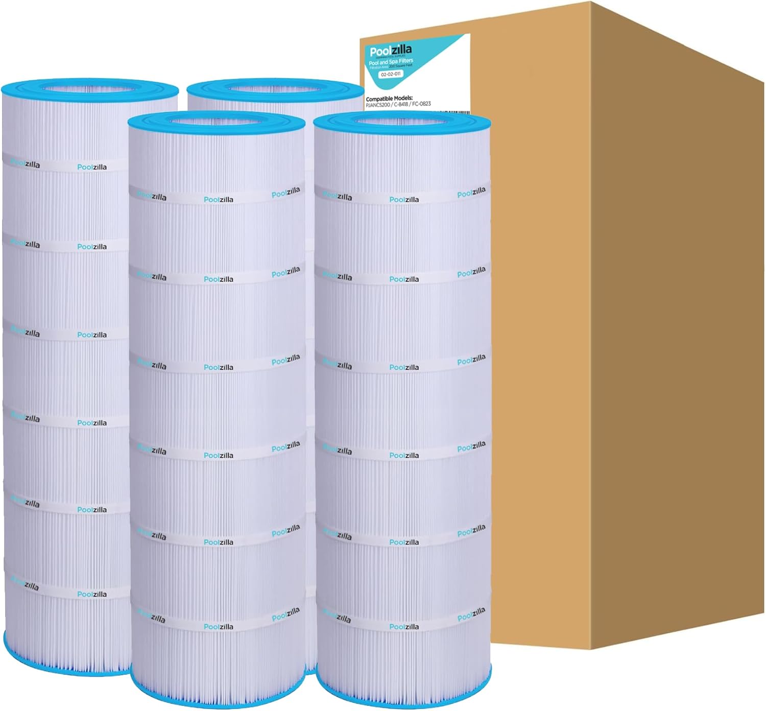 Poolzilla 4 Pack Pool Filter Cartridge Replacement for Jandy CS200, PJANCS200, R0462400, Unicel C-8418, Filbur FC-0823, Aladdin 35002, 200 (L x OD: 33 1/8” x 8 15/16”)
