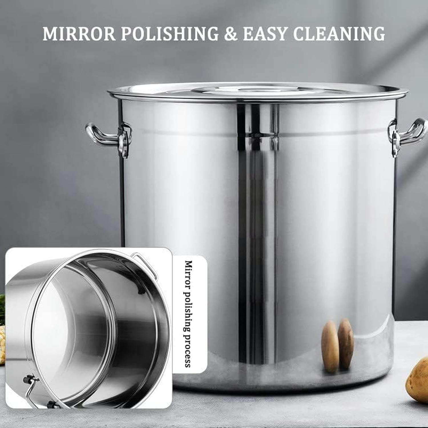 Stainless Steel Turkey Fryer Heavy Duty Crawfish Seafood Boil Pot with Strainer Basket and Lid 27Qt/45Qt/63Qt Large Stock Pot for Peanuts Corn and Low Country Boils,50L/45Qt(50L/45Qt)