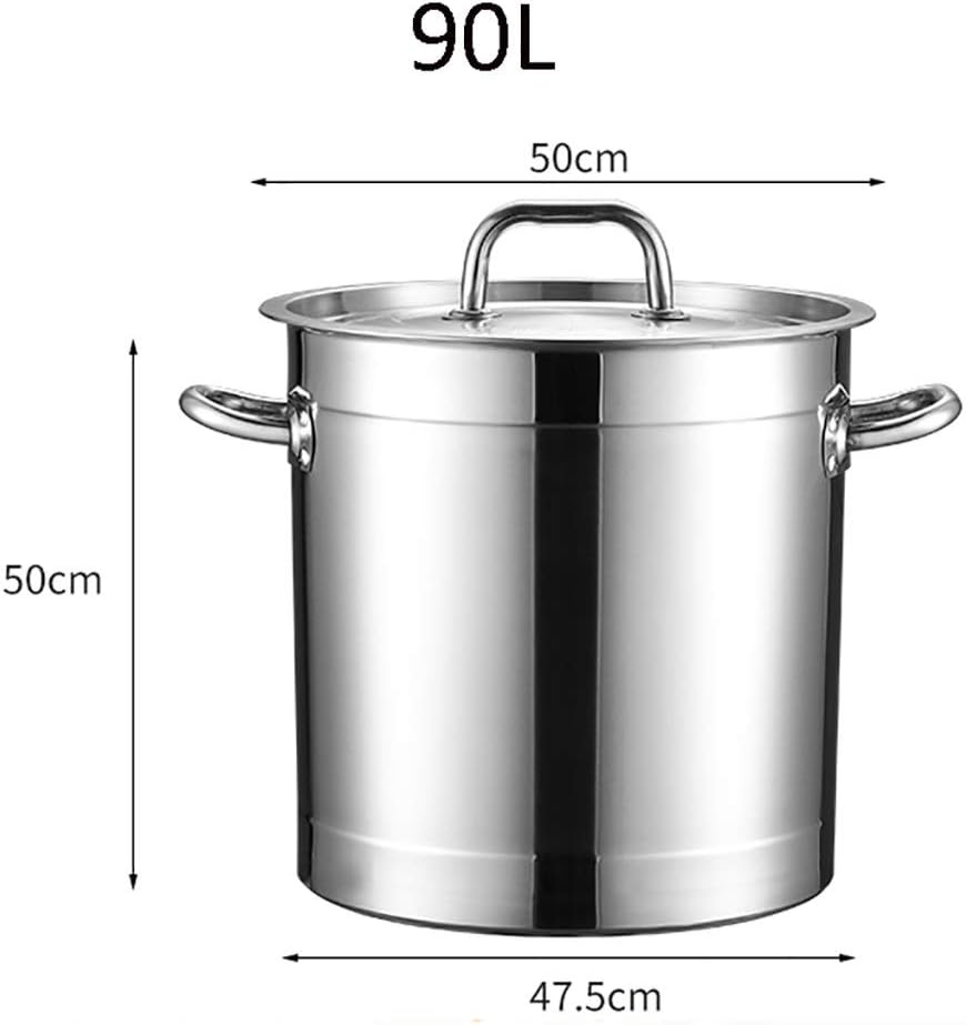 201 Stainless Steel Stock Pot, Catering Commercial/Domestic Thickened Soup Pot with Lid, Used for Gas Stove/Induction Cooker Stock Pot(90L)