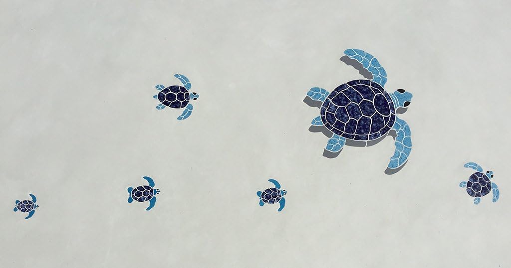 Turtle Group Ceramic Swimming Pool Mosaic (Blue)