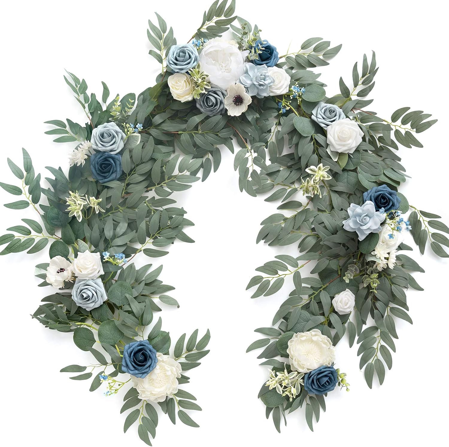 Ling's Moment Flower Garland - 6FT Eucalyptus & Rose - Sweetheart Table Decor for Wedding Reception, Artificial Floral Garland for Mantle, Spring Garden Ceremony, Christmas Decoration, Ivory White