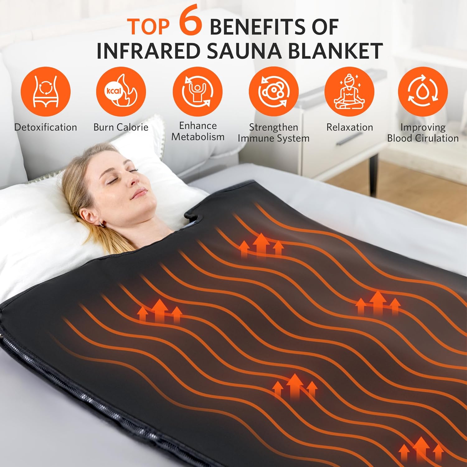 Low EMF Portable Infrared Sauna Blanket,Crystal Therapy Home Relaxation, Adjustable Timer 20-60 Min, 95-167℉ Temp Range, 6 ft x 2.95 ft, Durable PU Leather Cover