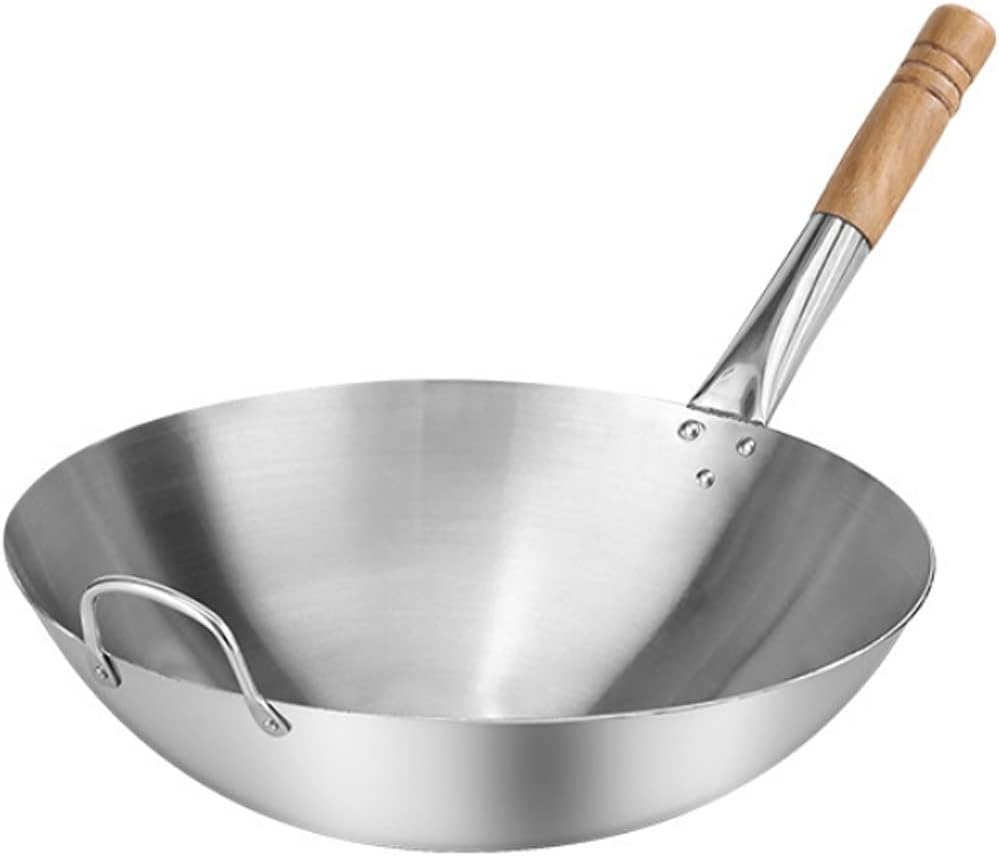 Traditional Wok Stainless Steel Cookware Uncoated Non-stick Pan Handle Use for Kitchen Restaurant Gas Stoves