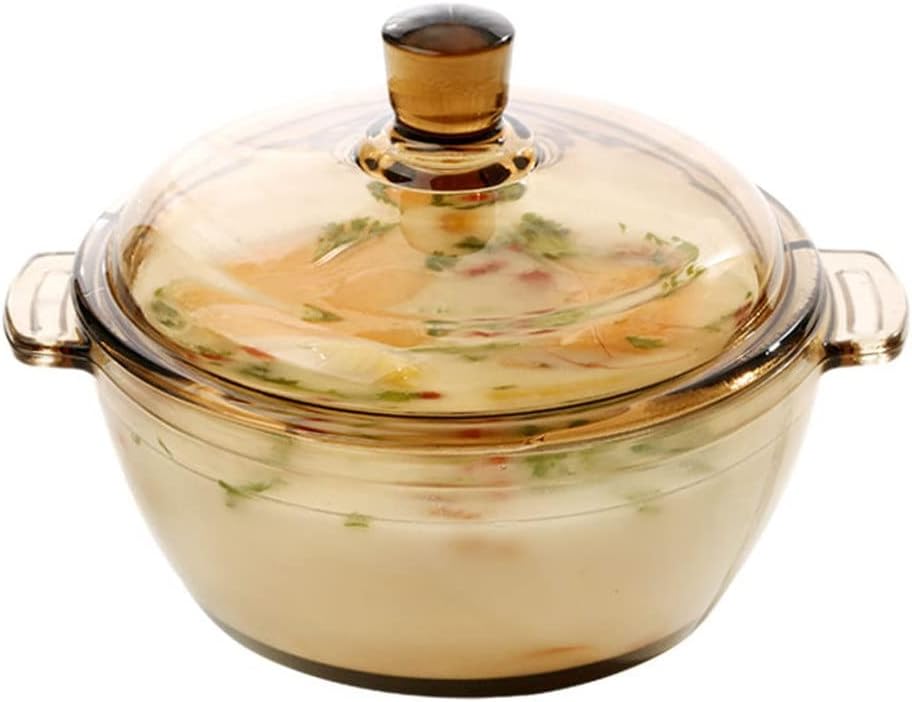 Glass Saucepan Stove Pot for Kitchen Brown with Lid Binaural Instant Noodle Bowl Fruit Salad Crystal Microwave Oven