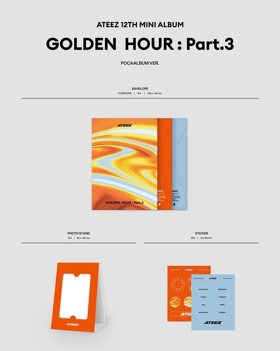 ATEEZ GOLDEN HOUR : Part.3 POCA Album [9 Pcs SET] QR + Photocard + QR Photocard + Image Card + Photostand All Member + Group Set (Lemon Drop)