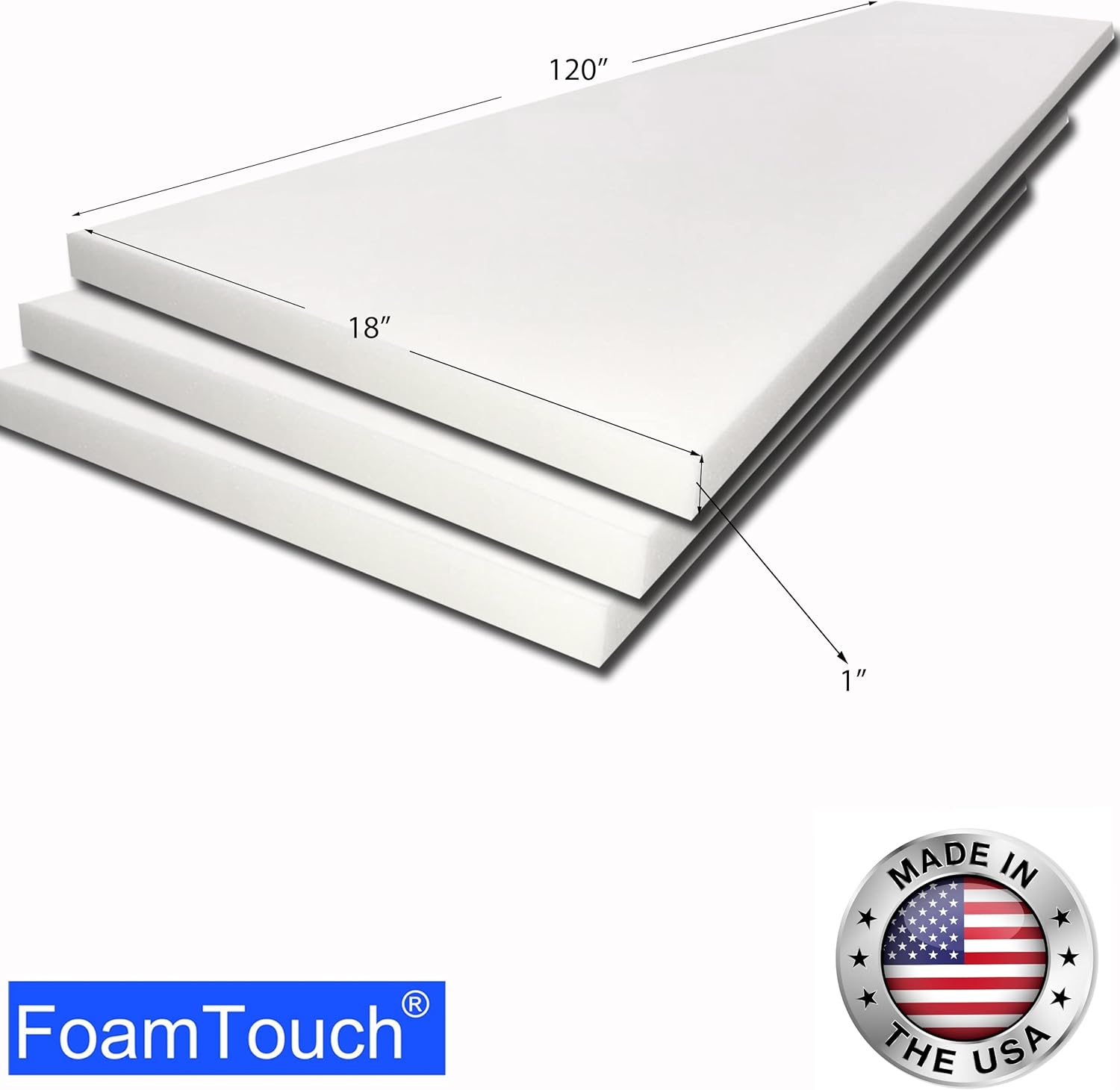 FoamTouch (3 Pack) High Density 1x18x120 Upholstery Foam, White