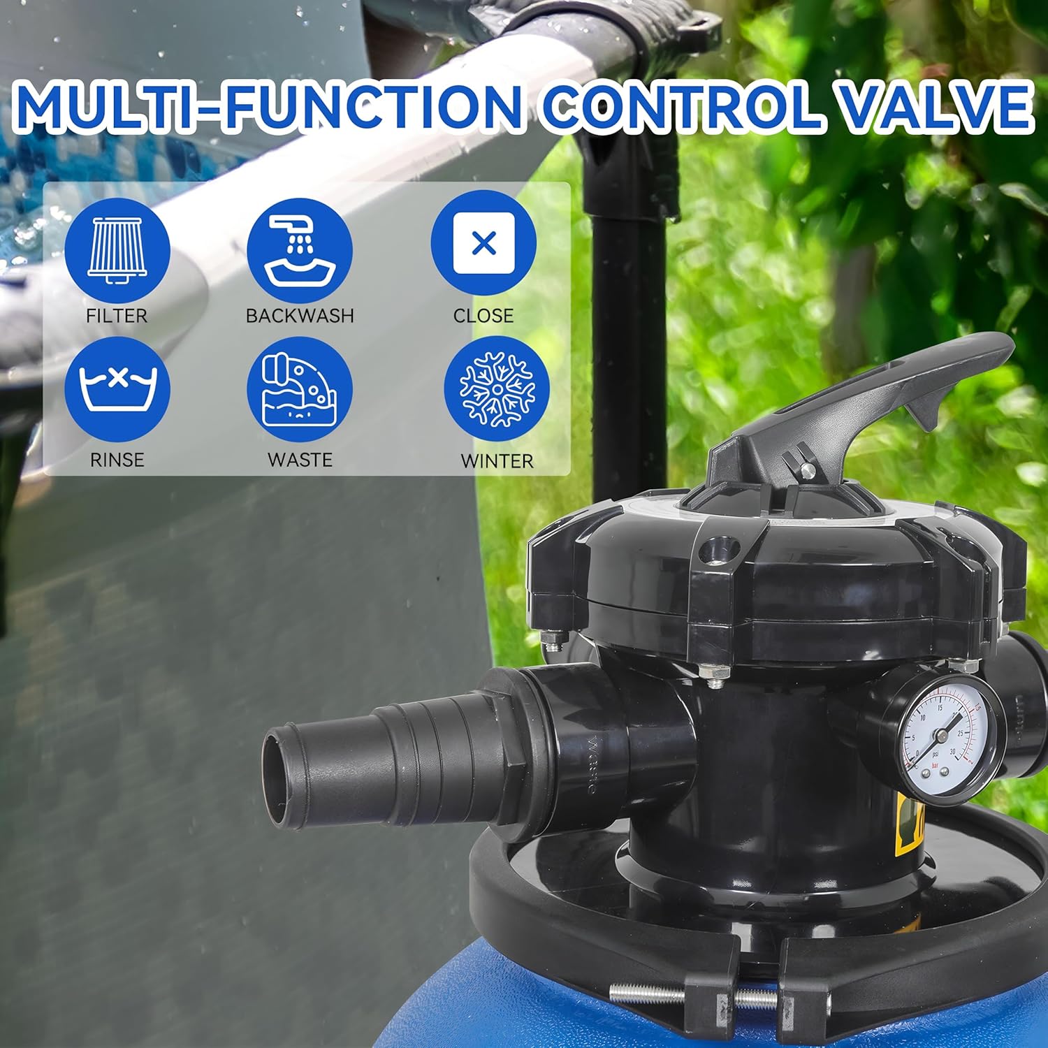 16in Sand Filter Pump for Above Ground Pool, 550W Sand Pump with 6-Way Multi-Port Valve,Pressure Gauge and Strainer Basket,3/4HP, Max 3169GPH for Pools Up to 20000GAL, Easy Installation, Blue