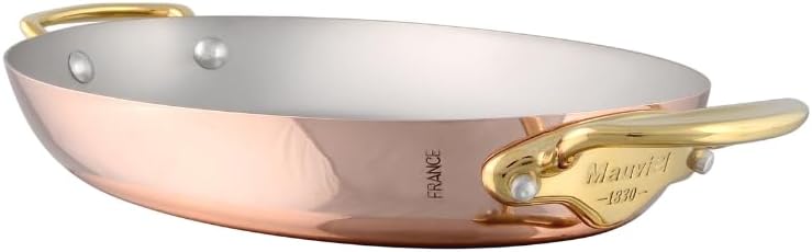 Mauviel M'Heritage 150 B 1.5mm Polished Copper & Stainless Steel Oval Pan With Brass Handle, 15.7-In, Made In France