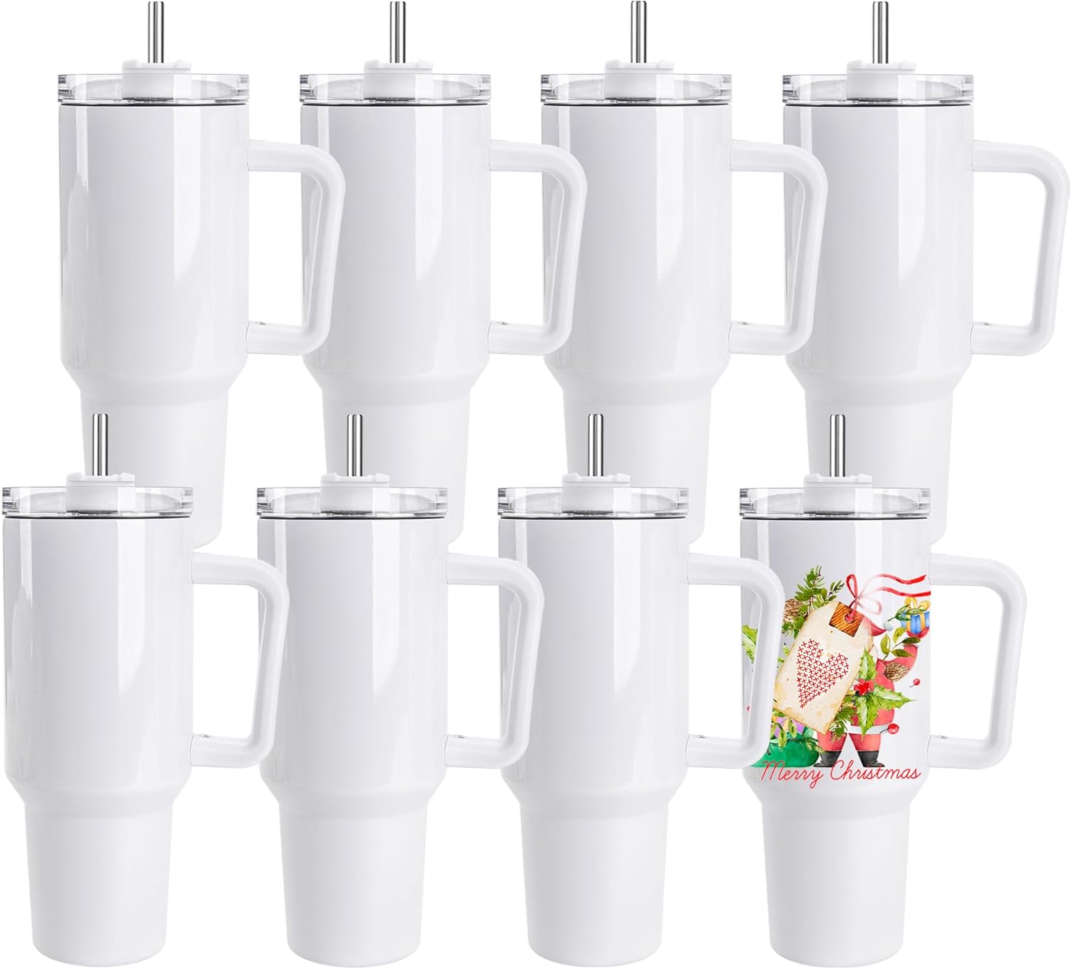 D·S 8 Pack Sublimation Tumblers 40 OZ with Handle Blank Insulated Large Tumbler Bulk, Coffee Travel Cups Stainless Steel Travel Mug for DIY Craft Heat Press Print