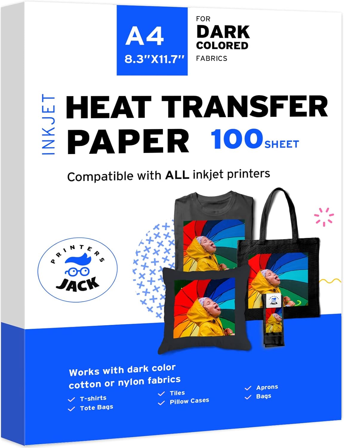 Printers Jack Iron-On Heat Transfer Paper for Dark Fabric 100 Pack 8.3