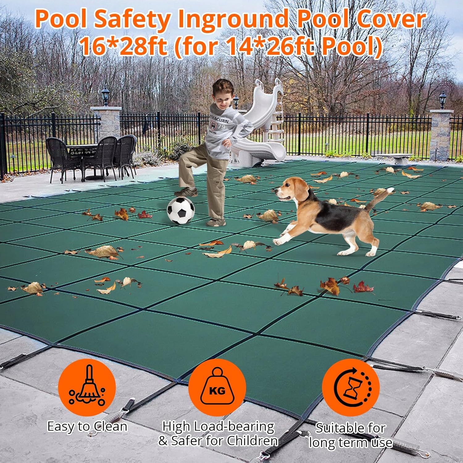 GARVEE Pool Safety Inground Pool Cover 18 ft x 34 ft w/Pool Safety Net and Installation Tools, Ultra-Dense Safety Pool Cover w/Anchors for Inground Pools 16 ft x 32ft…