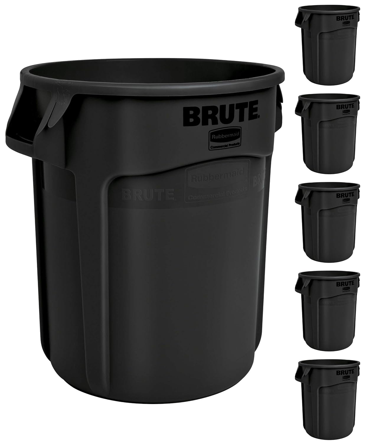 Rubbermaid Commercial Products BRUTE Heavy-Duty Round Trash/Garbage Can, 10-Gallon, Gray, Outdoor Waste Container for Landscapers/Construction/Restaurants/Back of House/Offices/Warehouses, Pack of 6