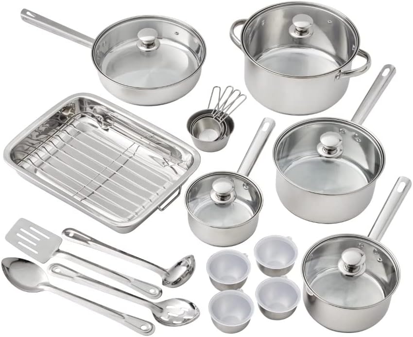 Steel 24 Piece Set, Kitchen, Cookware, Pots and Pans, Mainstays Brand cooking pots set