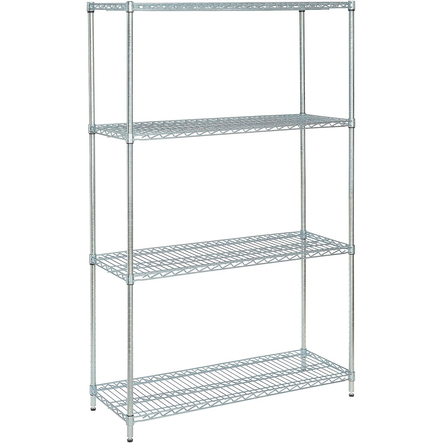 Nexel Economy Wire Shelving Starter Unit, 4 Tier, Zinc Chromate, 24