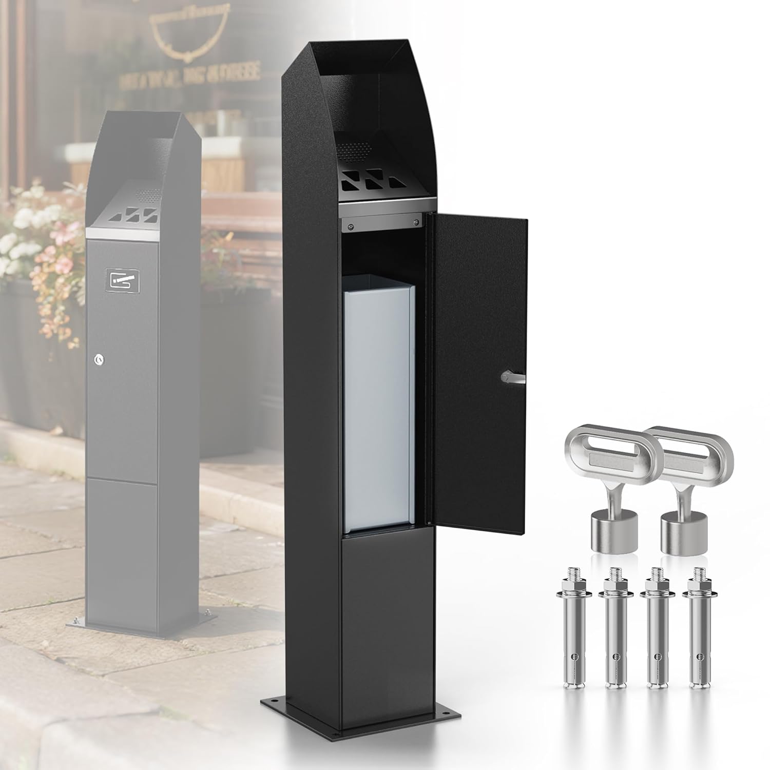 Commercial Trash Can Disposal Outdoor Heavy Duty Outdoor Vertical Trash Can Standing Ash Bin for Patios Gardens Hotels Pubs Offices(Black)