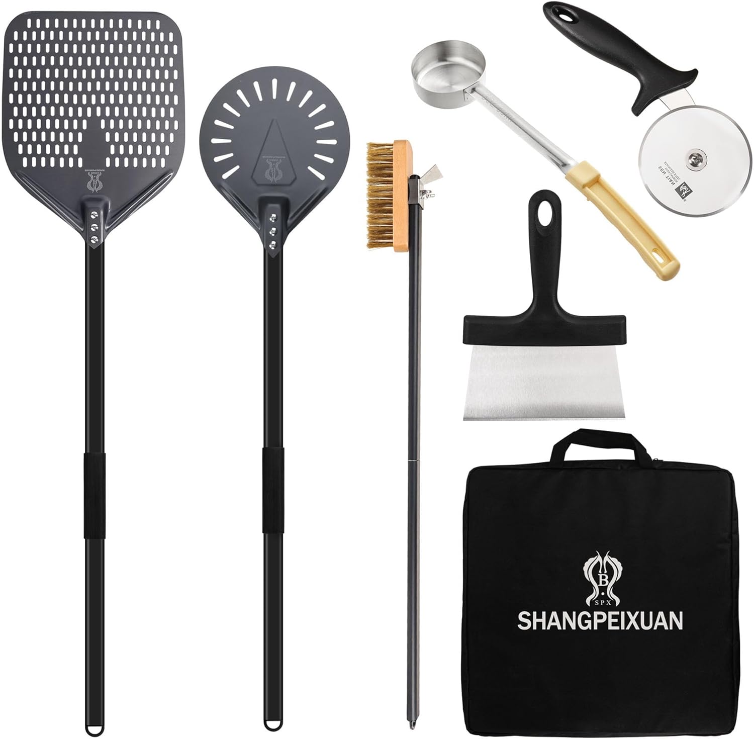 12-inch Hard Anodized Aluminum Pizza Spatula，Set Of 6 Commercial Pizza Oven Utensils, pizza Peel for Indoor & Outdoor Pizza Ovens, Pizza Oven Accessories