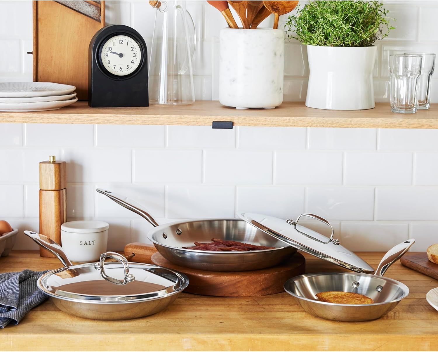 Heritage Steel 5 Piece Fry Pan Set | Made In USA | Titanium Series | 316Ti Skillet with Stay Cool Handle | Fully Clad Stainless Steel Pan with 5-Ply Construction | Induction Ready & Non Toxic