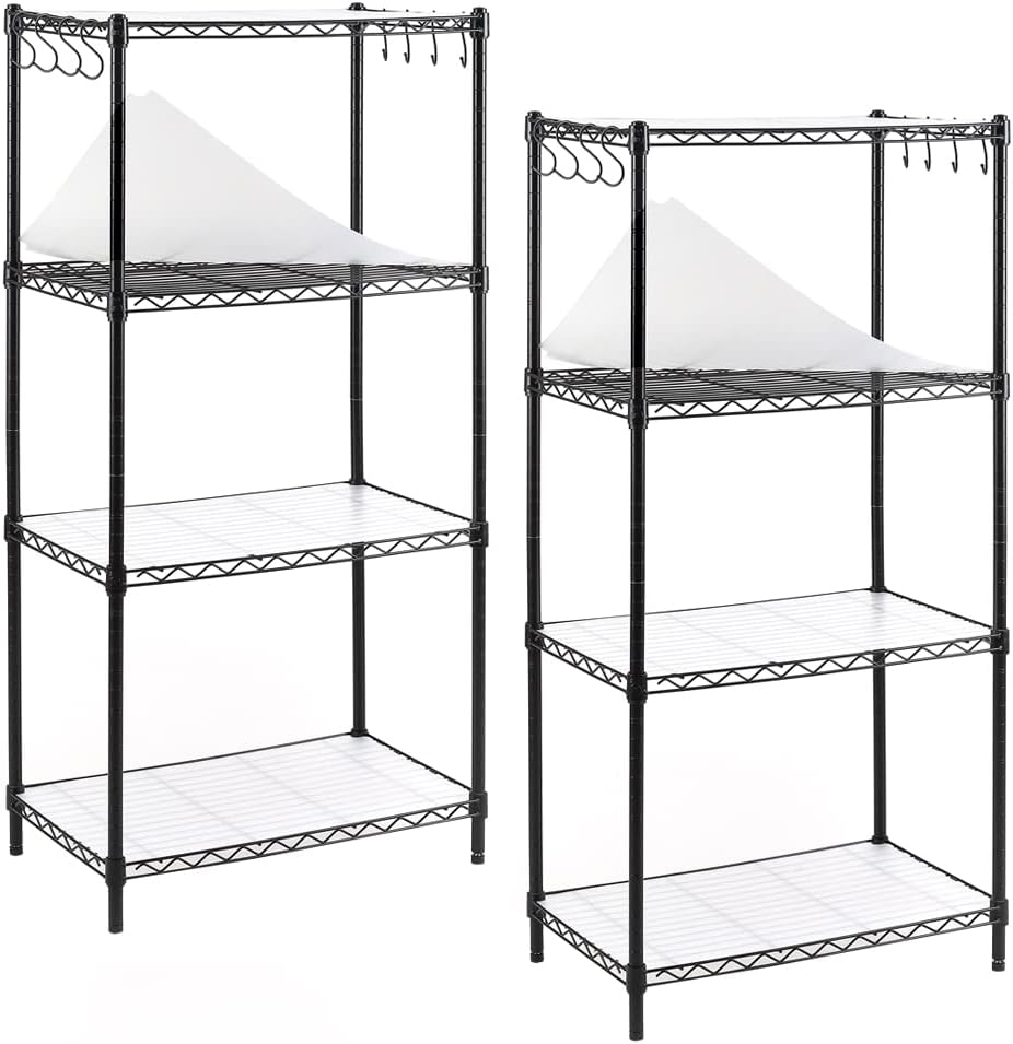 EFINE 2-Pack 4-Shelf Shelving Unit with 8 Hooks and 4-Shelf Liners, NSF Certified, Adjustable Metal Wire Shelves, Shelving Rack for Kitchen Laundry Bathroom Pantry Closet(23.6W x 14D x 47H) Black