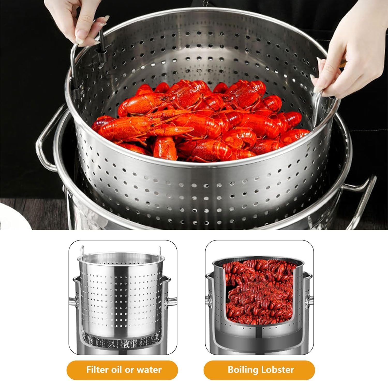 Stainless Steel Stock Pot Turkey Fryer with Basket - Oil Filter Pot for Soups, Boils, and Stews(50cm)