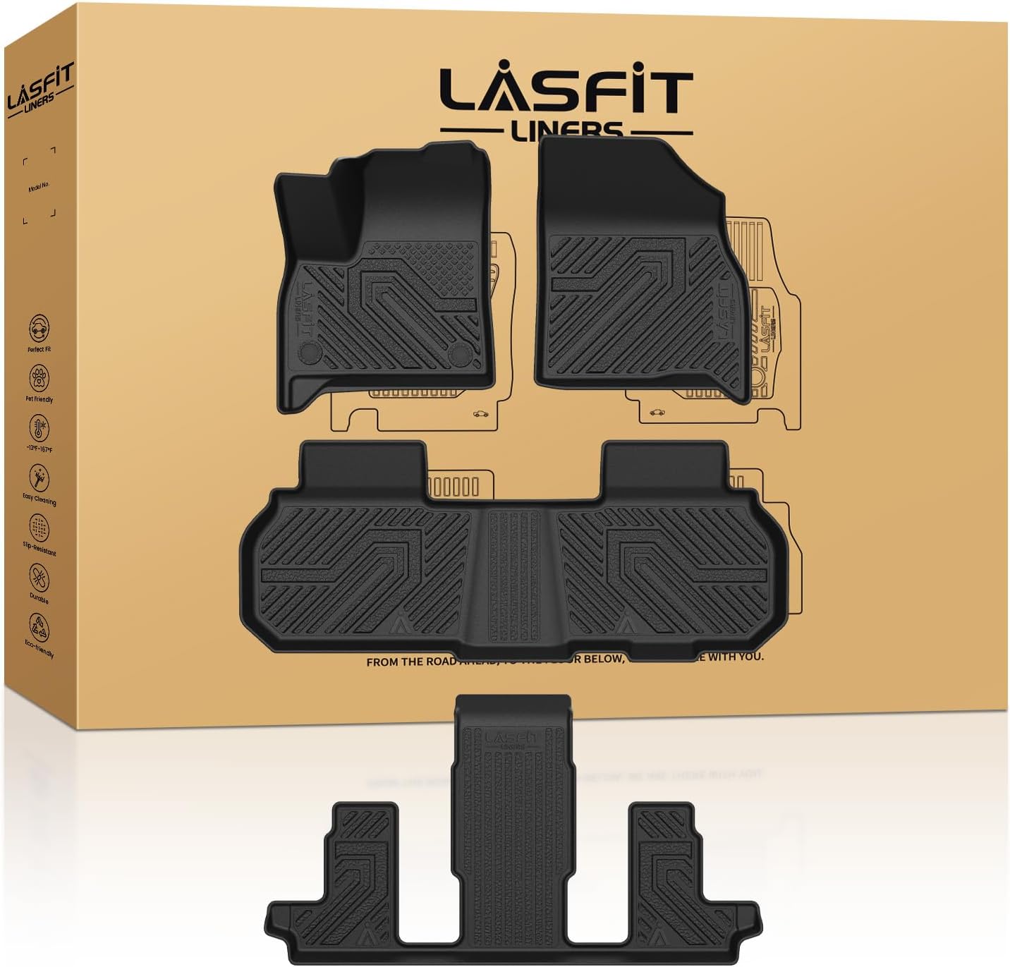 LASFIT Floor Mats for Chevrolet Traverse 2024-2026 (Only 7 Seats) & GMC Acadia 2024-2026 (Only 7 Seats) & Buick Enclave 2025-2026, All Weather TPE Custom Fit Car Floor Mat, 3 Row Floor Liners, Black