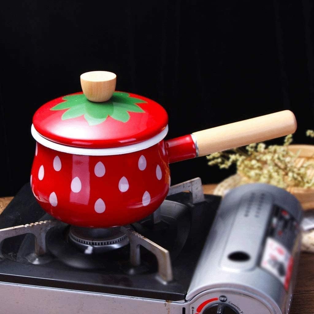 Casserole - Enamel Strawberry Milk Jug Non Stick Pan Mini Single Handle Baby Food Supplement Pot Household Induction Cooker