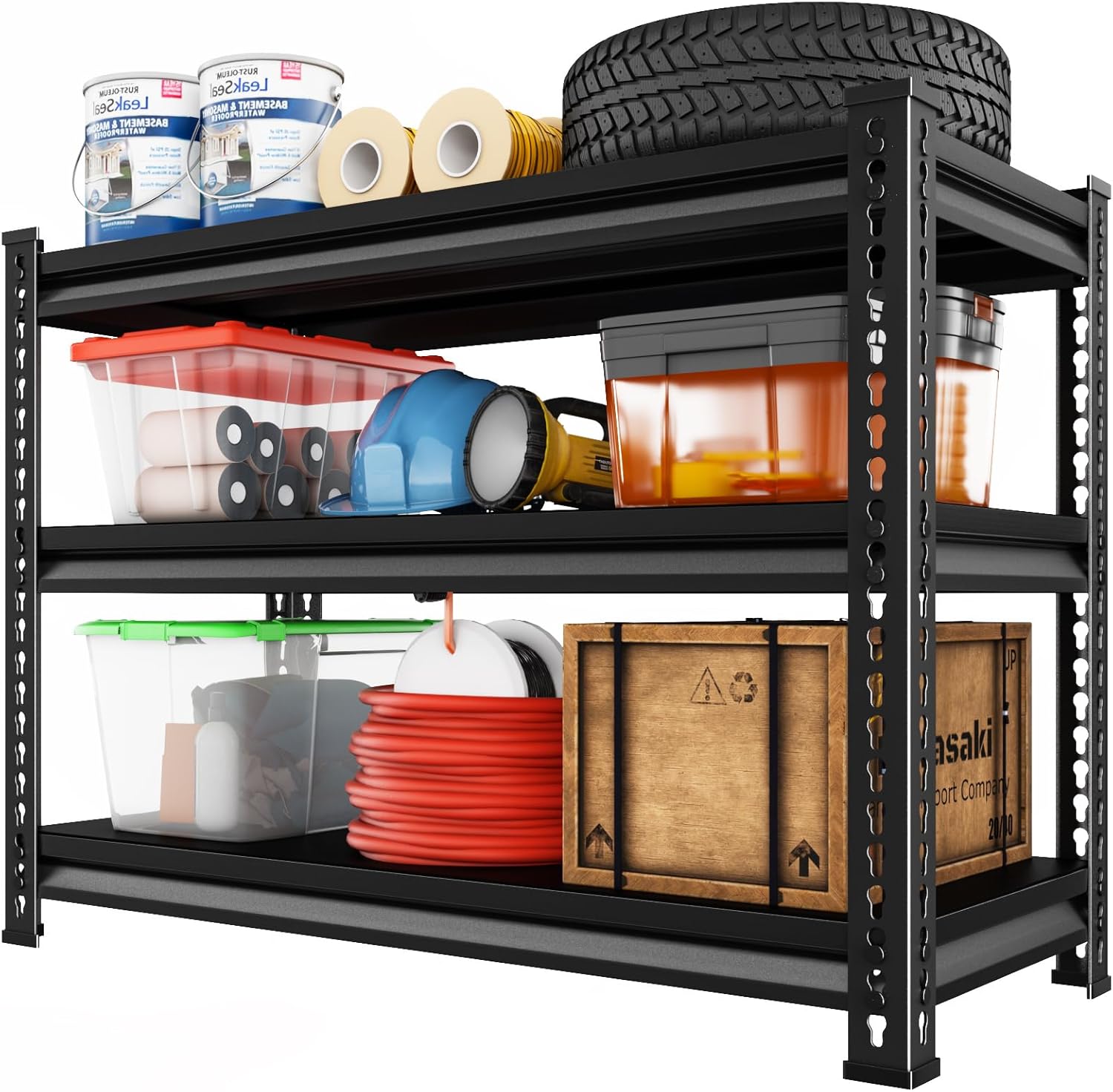Heavy Duty Garage Shelving, 48”W×16”D×72”H Metal Shelving Units and Storage, 2000LBS Loads Garage Storage Shelves, Adjustable Racks and Shelving for Garages, Warehouses, Kitchen (Black)