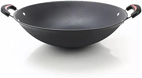 Cast Iron pan Big Pot Round Bottom Wok Uncoated Non Stick Double Ear Fryin pan Casserole Selected Kitchen pots Chinese cookware (Color : A, Size : 38) (A 38)