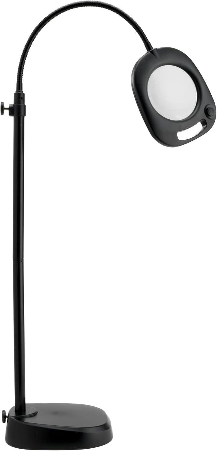 Daylight Company LED Floor Lamp and Table Lamp, Standing Lamp for Living Room, Bedroom, Salon, Office, Touch Control, Flexible Arm, Sleek Design, Multipurpose, Magnifier Lamp, Black