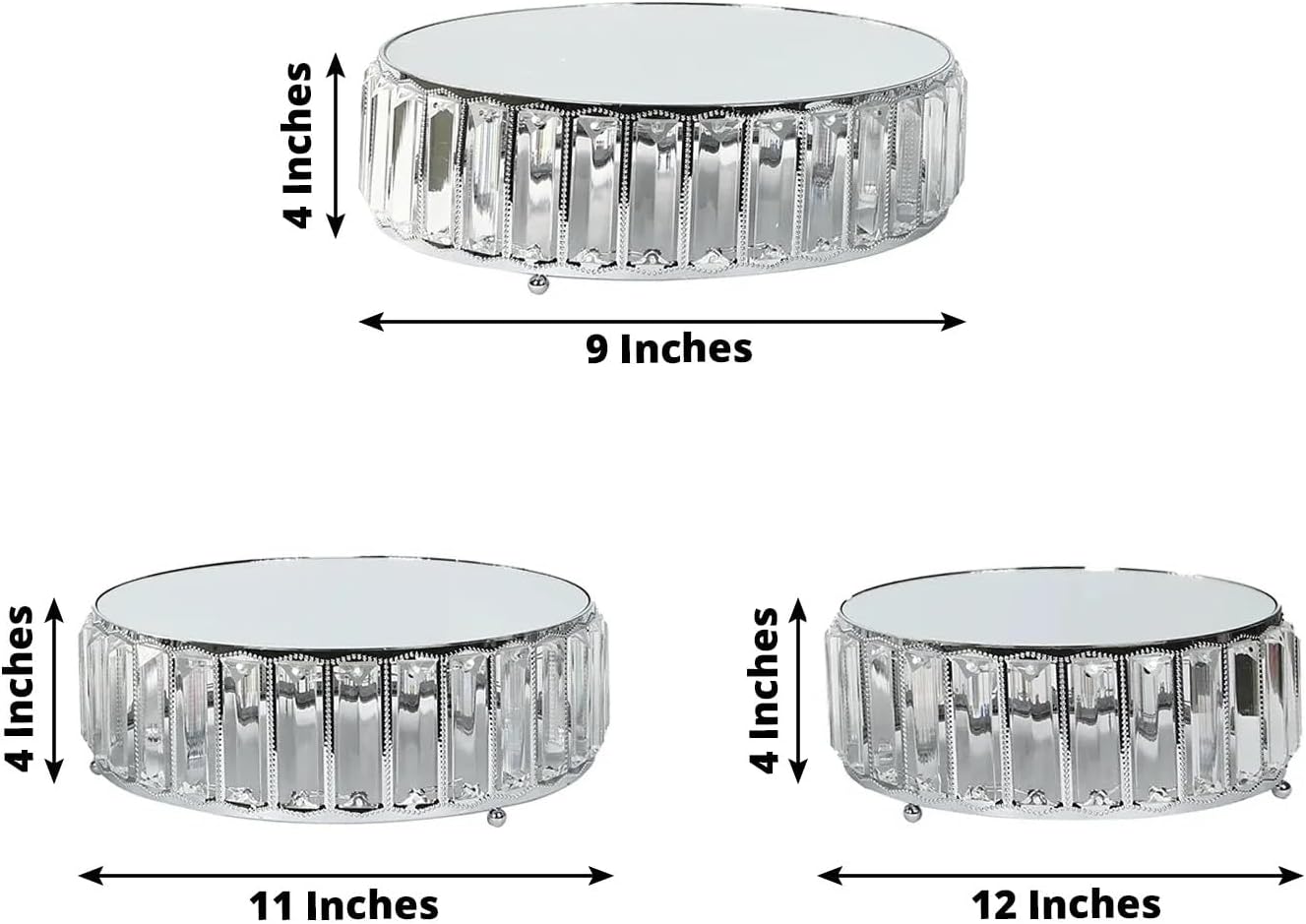 3 Gold Round Stackable Metal Cake Stands with Crystal Pendant and Mirror Top Wedding Birthday Party Display Dessert Riser Pedestal Centerpieces