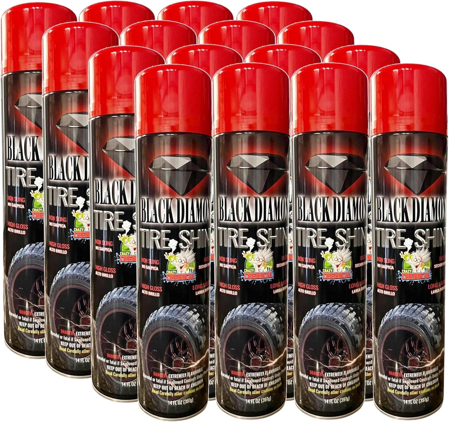 Black Diamond Tire Shine Spray - Extreme Gloss, Long Lasting, No Sling, Wet Look - 14 oz (Pack of 12)